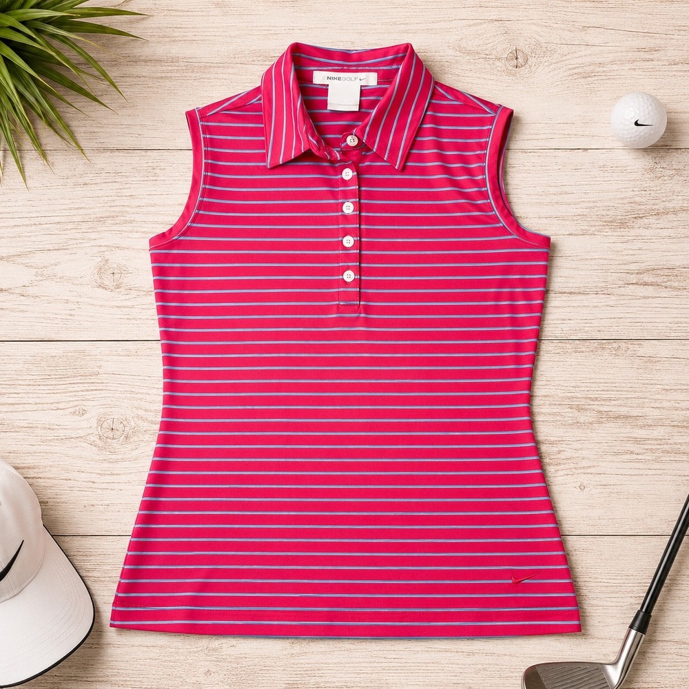 Nike Golf Womens Sleeveless Polo Shirt Red Striped Performance Top XS Golfcore